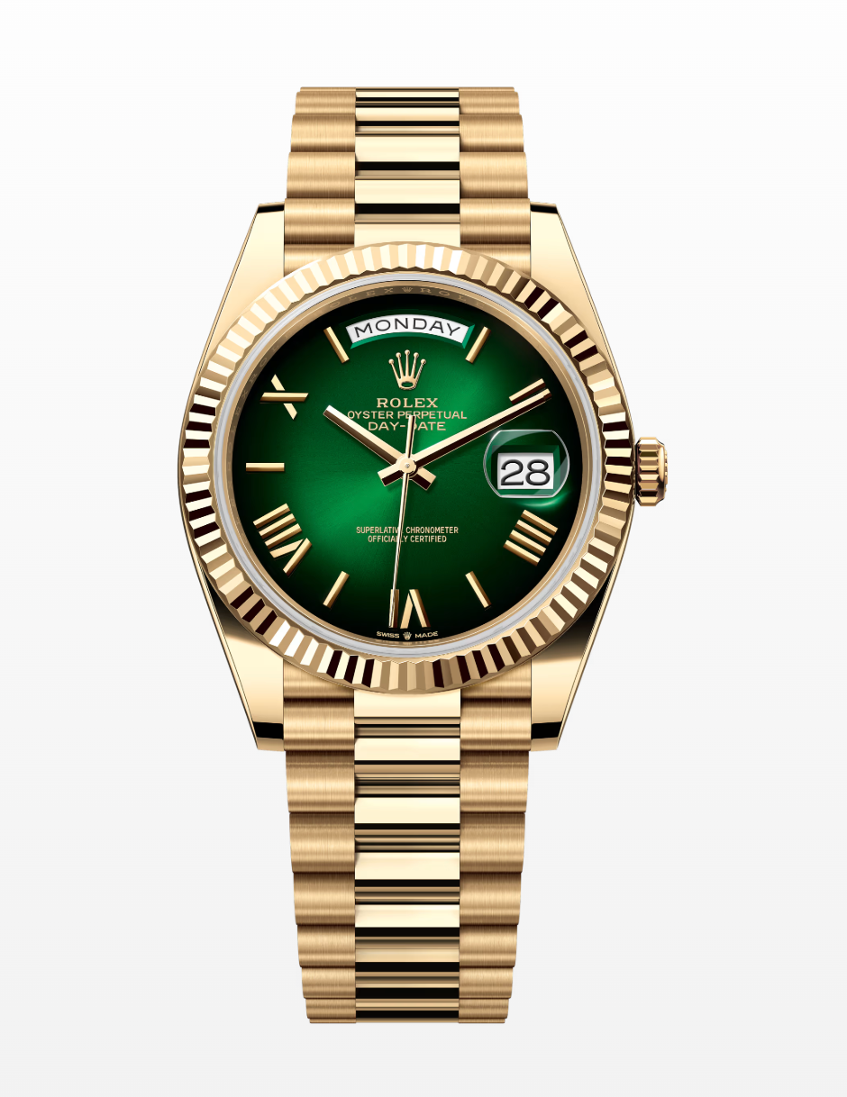 Rolex Day-Date 40mm, 18k Yellow Gold - Green Ombre Dial, Roman Numerals Ref. 228238